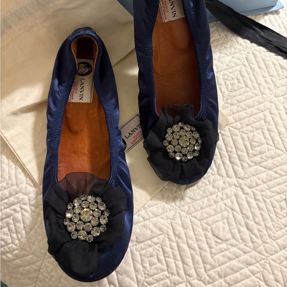LANVIN Élégant Satin Ballerine Slippers with Jeweled Silk Tulle ~ EU 38.5 US 7.5 - Picture 4 of 16
